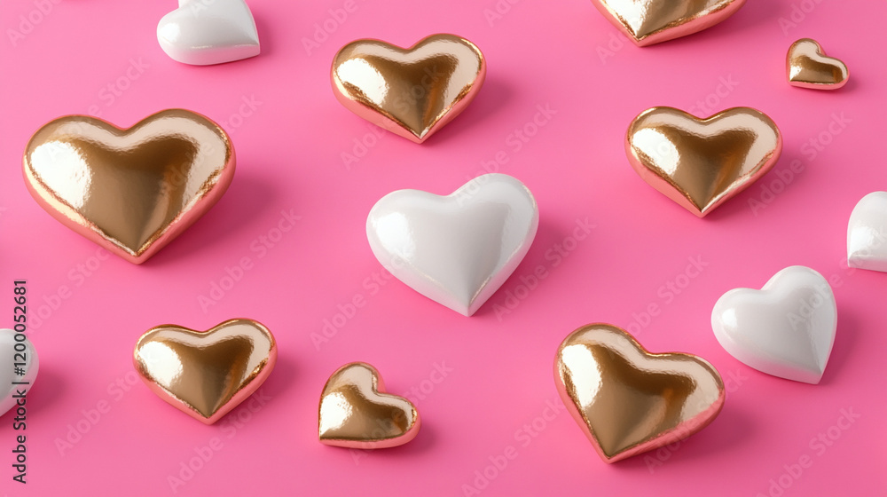Fototapeta premium Hearts on pink background. 