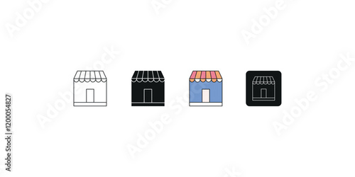 Shop Icon Outline Black and White Silhouette and Colorful Design