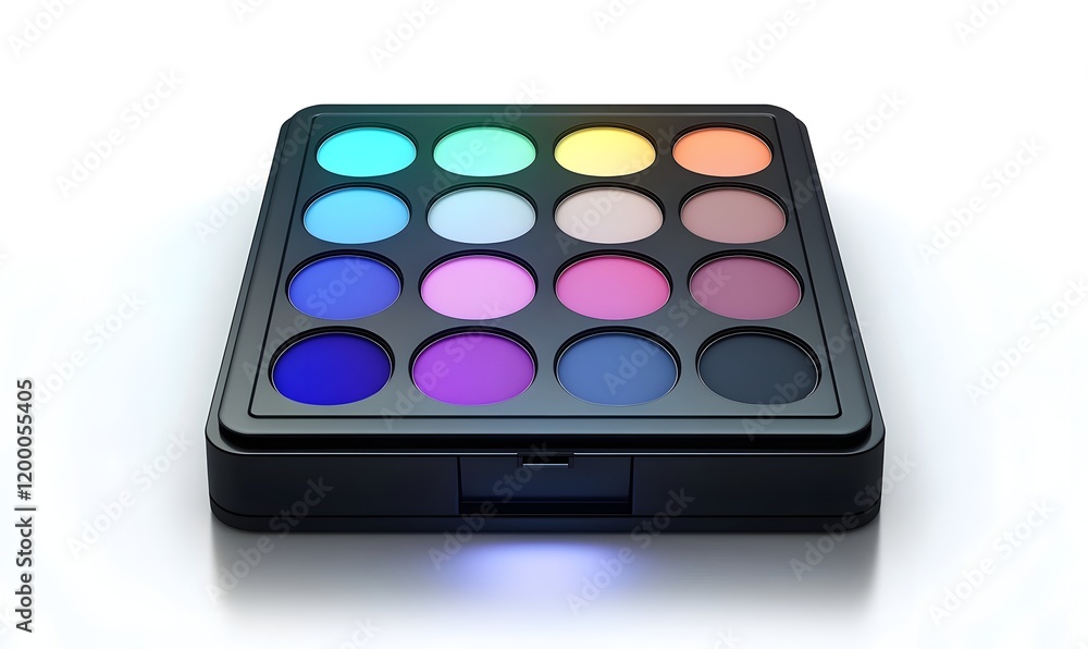 Colorful eyeshadow palette in black compact. Colorful eyeshadow palette in black compact.
