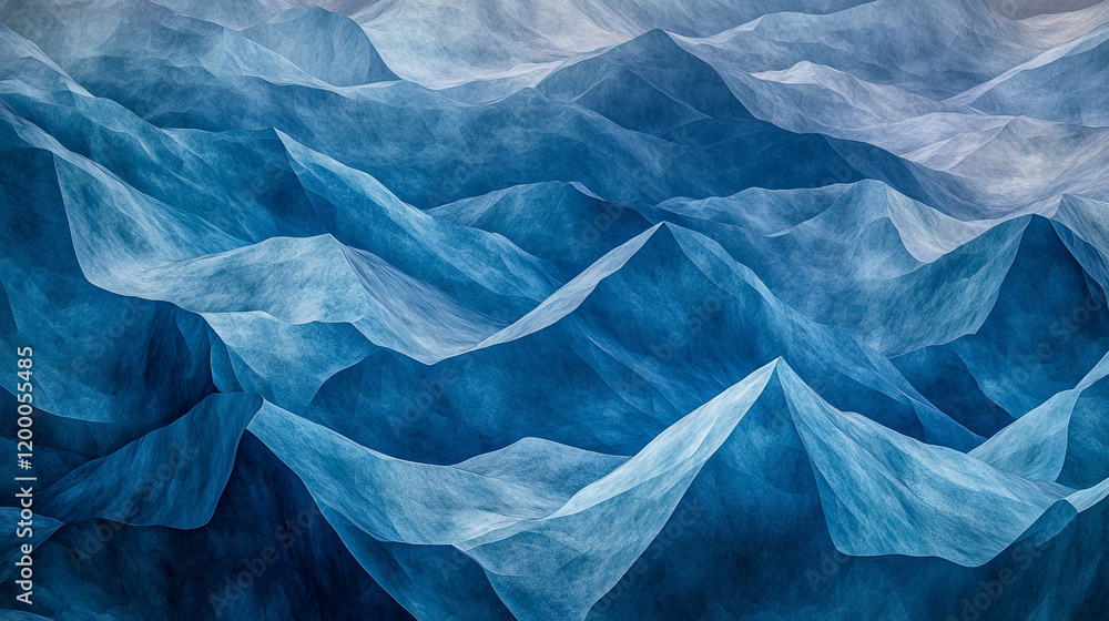 Naklejka premium Contemporary artwork depicting abstract blue mountain waves in a serene setting