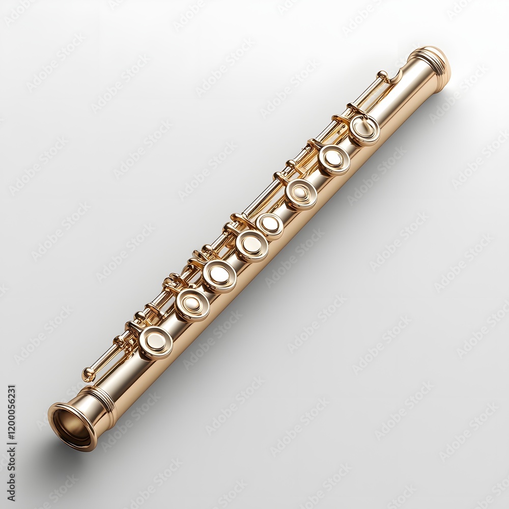 Naklejka premium Elegant Golden Flute Positioned on Pure White Background