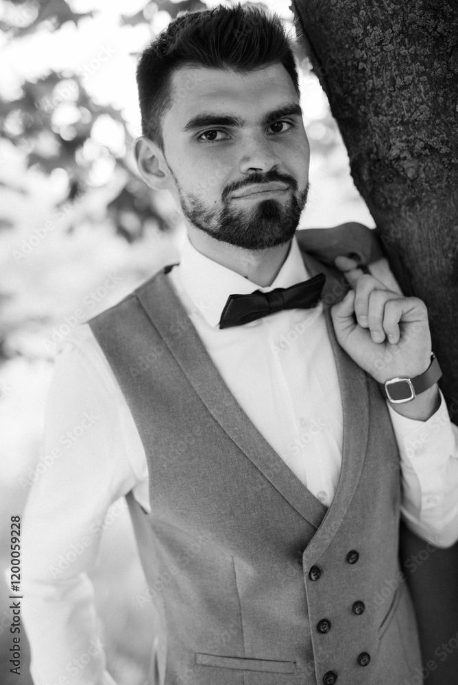 portrait of a guy in a gray three-piece suit