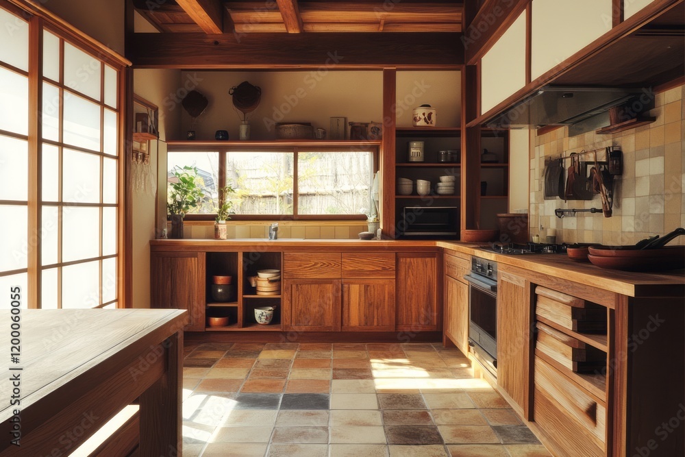 custom made wallpaper toronto digitalSunlit Modern Japanese Style Kitchen With Wooden Cabinets