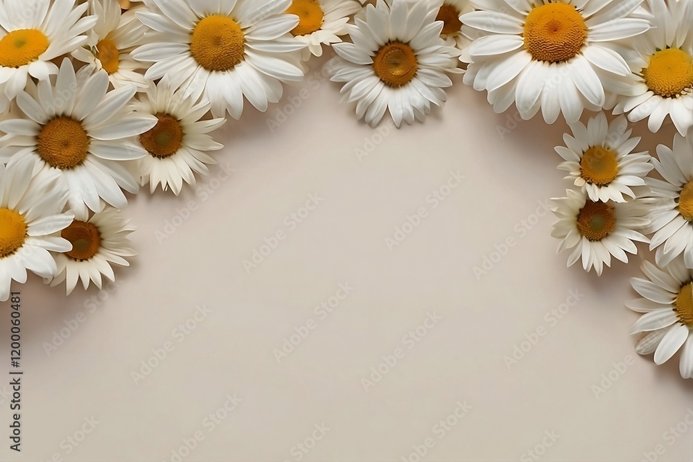 Obraz premium AI Concept Art of Minimal Daisy Border Frame for Elegant Photos or Quote Designs.cream color background.