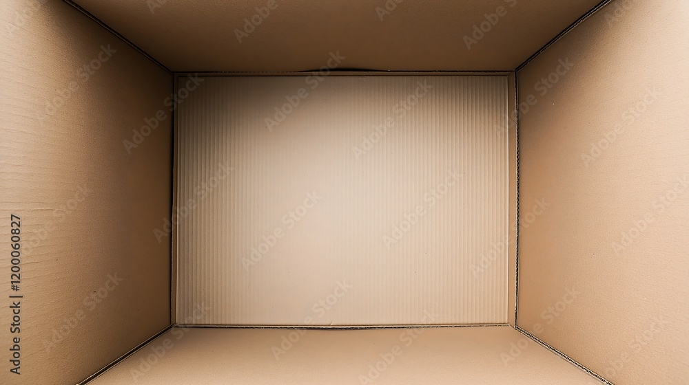 An open cardboard box with three vertical deep walls viewed from the top An open cardboard box with three vertical deep walls viewed from the top