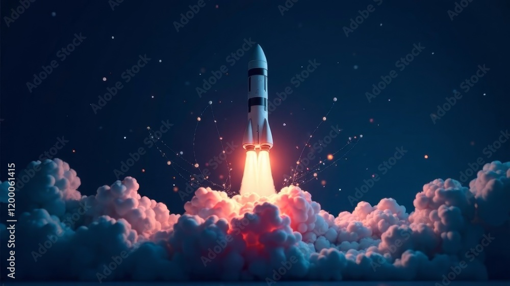 Fototapeta premium the rocket takes off above the clouds