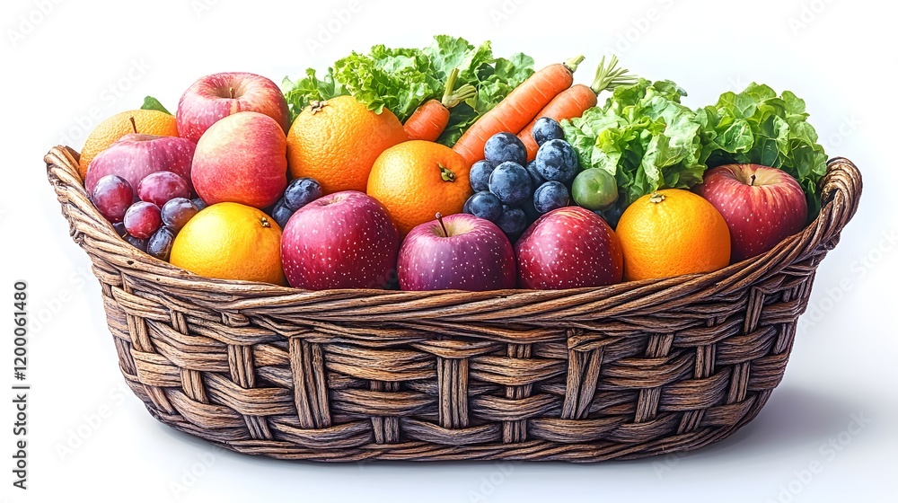 Rustic Basket Filled with Fresh and Colorful Fruits Rustic Basket Filled with Fresh and Colorful Fruits