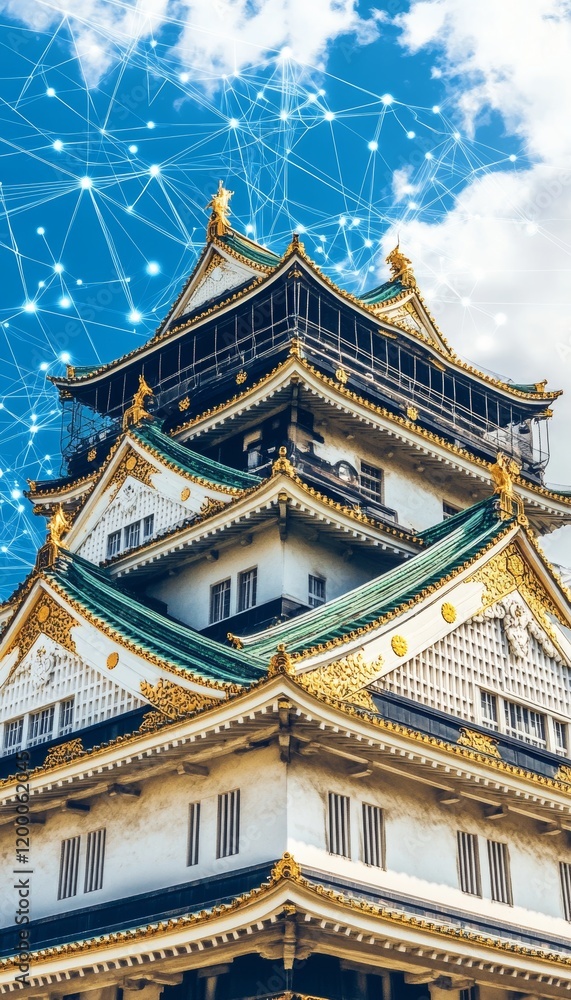 Osaka Castle, Symbol of Traditional Japanese Architecture in a Digital Network, Osaka, Japan Osaka Castle, Symbol of Traditional Japanese Architecture in a Digital Network, Osaka, Japan