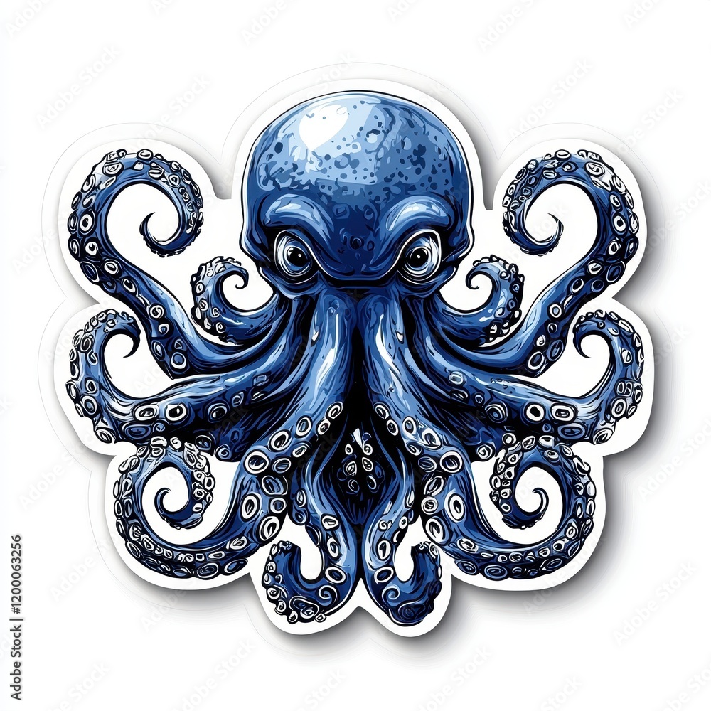 Vibrant blue octopus with intricate details and dynamic tentacles in artistic illustration Vibrant blue octopus with intricate details and dynamic tentacles in artistic illustration