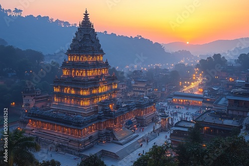 Indian temple at sunset photo