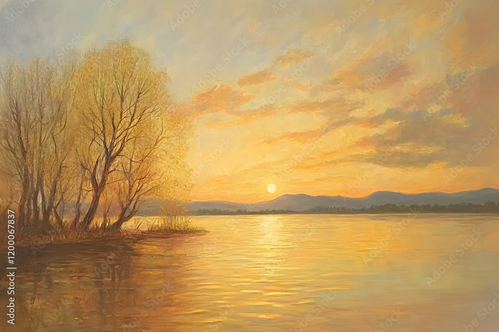 Golden sky at sunset with warm tones and a tranquil evening atmosphere Golden sky at sunset with warm tones and a tranquil evening atmosphere