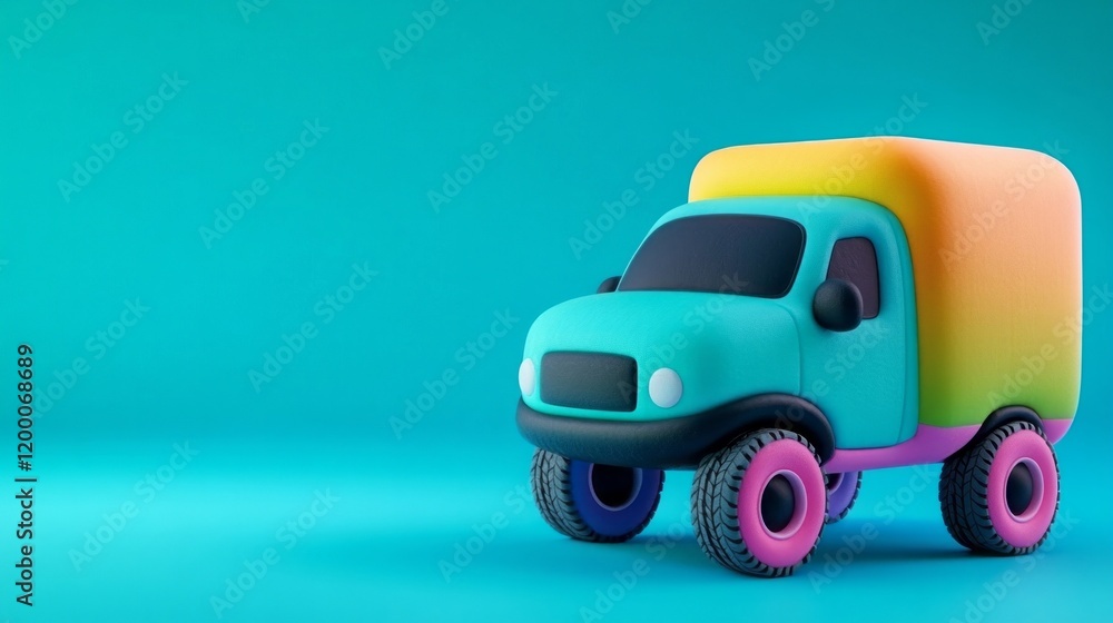 Colorful clay-style toy truck on a turquoise background, perfect for discussing childhood creativity and play, with a vibrant pastel palette Colorful clay-style toy truck on a turquoise background, perfect for discussing childhood creativity and play, with a vibrant pastel palette