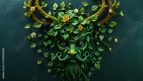 Green Man Sculpture: Nature's Mystical Guardian photo