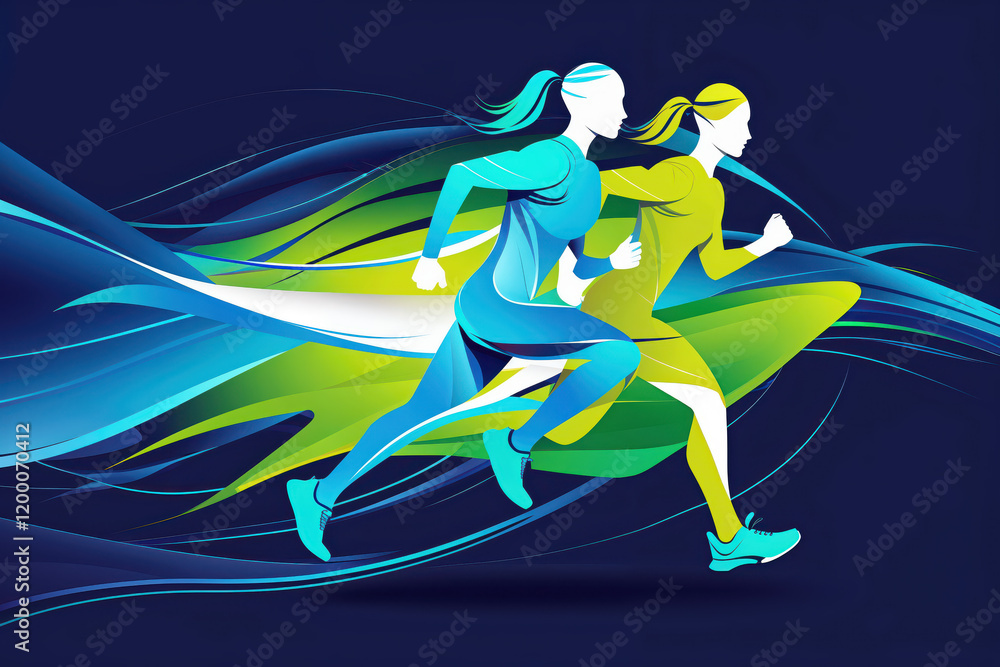 Fototapeta premium Running silhouette colorful. Ideal for running poster. AI Generated