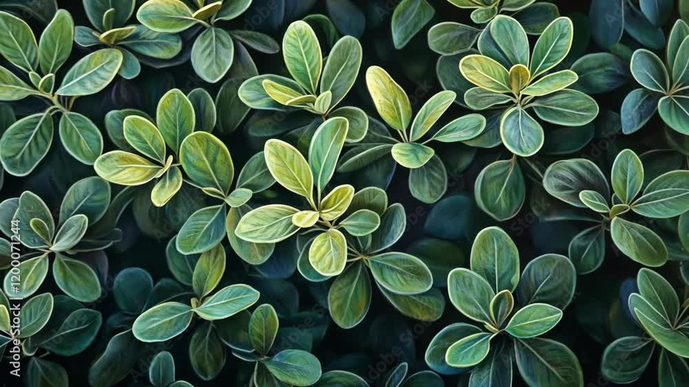 Lush green leaves creating an intricate pattern of nature's beauty in a serene environment