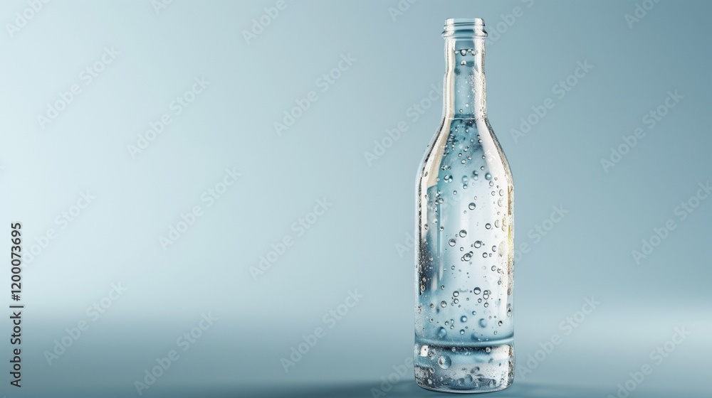 A clear glass bottle with water droplets on the surface, isolated on a transparent background A clear glass bottle with water droplets on the surface, isolated on a transparent background