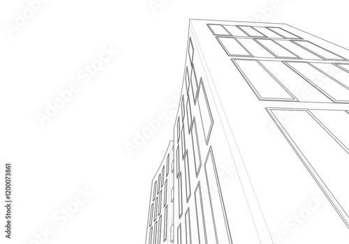Modern office building. Architectural drawing sketch