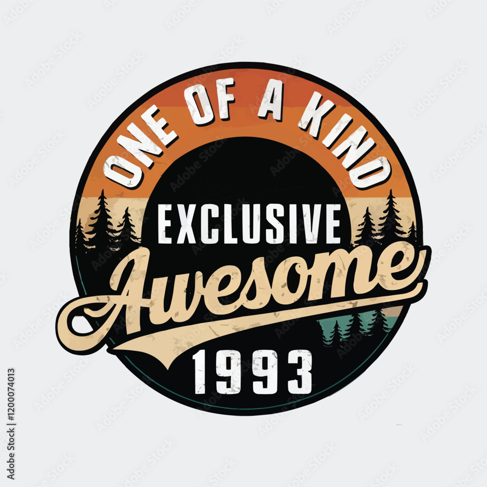Fototapeta premium Vintage-Style Awesome 1993 Graphic with Sunset & Pine Tree Silhouettes