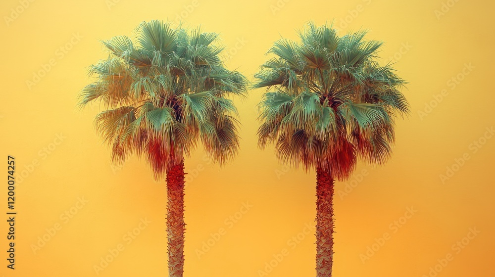 Obraz premium Twin palms sunset desert landscape postcard.