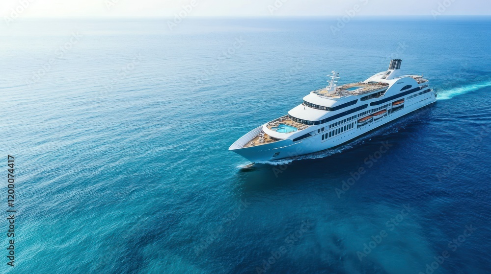 Advanced luxury cruise ship at sea passing through blue ocean waters under clear sky background wallpaper AI generated image Advanced luxury cruise ship at sea passing through blue ocean waters under clear sky background wallpaper AI generated image