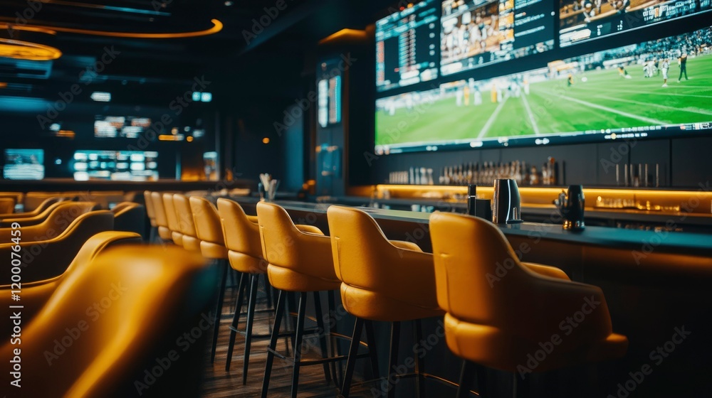 Fototapeta premium Modern Sports Bar Interior with Luxury Seating and Screens