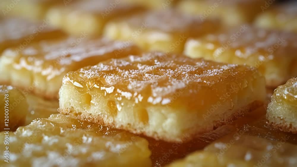 Close-up of delicious golden pastries with a glossy glaze, showcasing intricate textures and sweet appeal. Close-up of delicious golden pastries with a glossy glaze, showcasing intricate textures and sweet appeal.