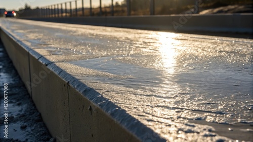 Wallpaper Mural A closeup image of a freshly poured concrete form for a highway barrier capturing the wet texture and the glistening surface as it sets under the sunlight. Torontodigital.ca