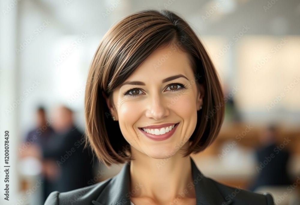 Woman with short hair and smiling face Woman with short hair and smiling face