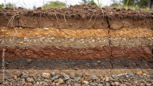 A closeup of a soil core sample freshly extracted showing layers of earth minerals and gravel indicative of the sites geological characteristics.