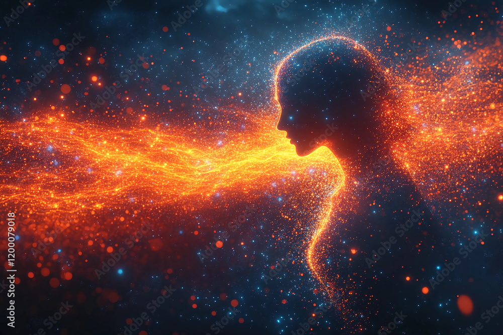 Obraz premium Humanity's Quantum Leap: A Visual Exploration of Transcendence Through Digital Realms and Energetic Transformation