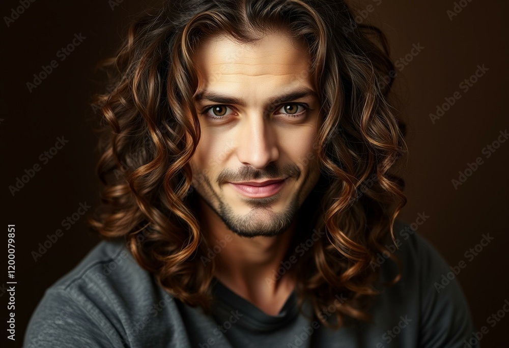 Portrait of a man with long hair and warm smile Portrait of a man with long hair and warm smile