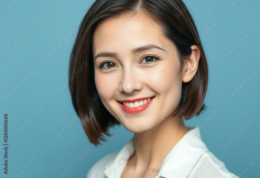 A serene woman with short hair and a calm expression A serene woman with short hair and a calm expression