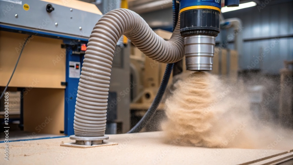 Fototapeta premium A focused shot of a dust collector system in action nearby showcasing the thick swirling dust being extracted emphasizing the importance of cleanliness and safety in the