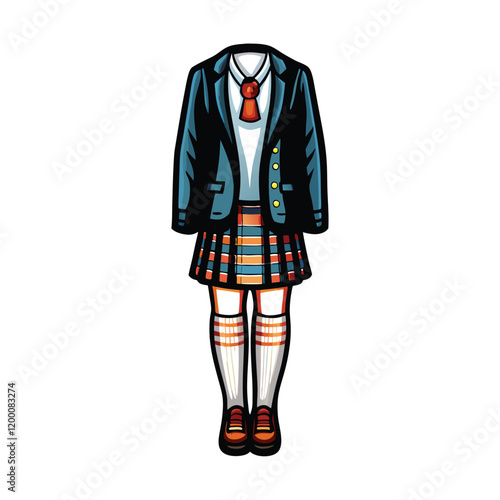 A vector illustration of a classic school uniform featuring a navy blazer and white shirt.