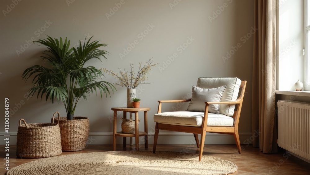 Fototapeta premium Elegant vintage room featuring an antique chair with natural elements decor