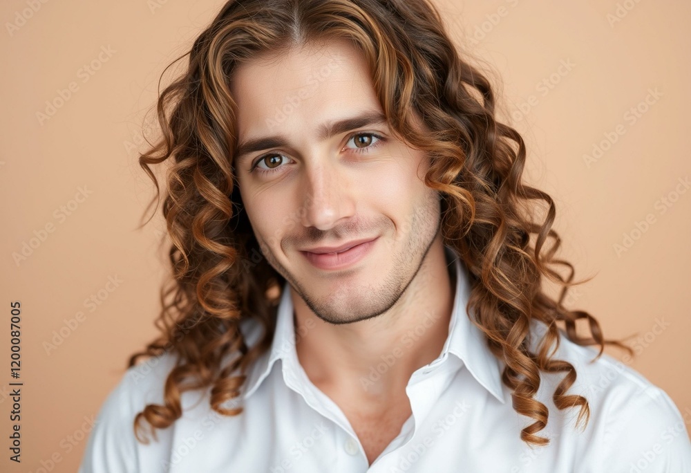 Man with long hair and relaxed expression Man with long hair and relaxed expression