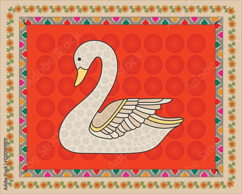 Nature's Elegance: Swan Depicted in Intricate Madhubani Style. Mithila painting, Indian folk art, Madhubani elephant, Madhubani wall art.