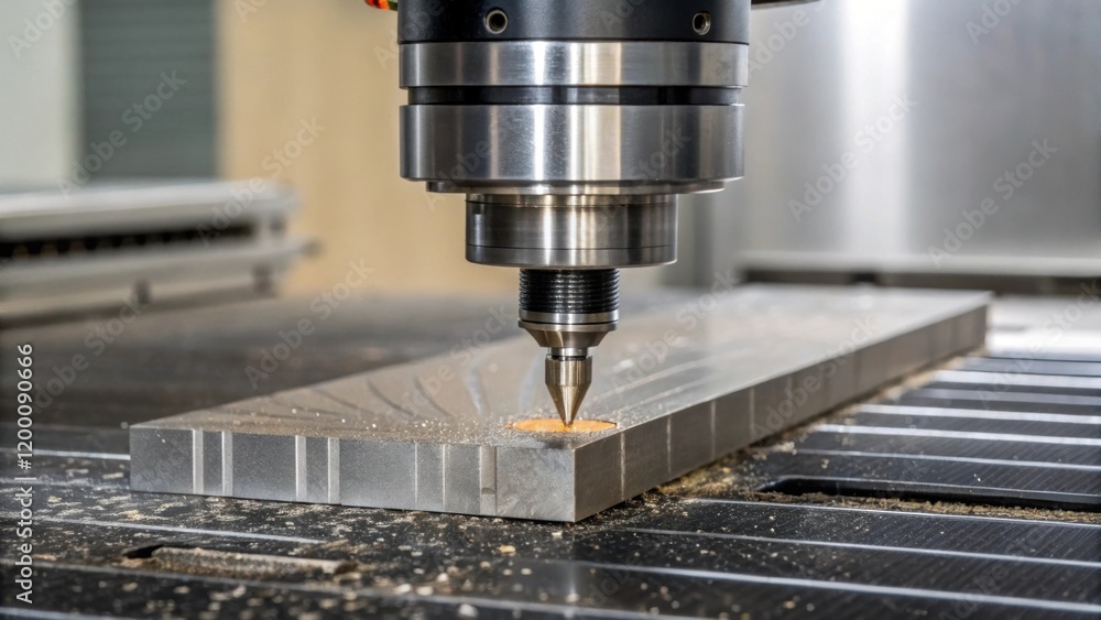 Closeup of a massive CNC router bit rotating at high speed showing the ting edge wear pattern and sharpness as it engages with a block of material. Closeup of a massive CNC router bit rotating at high speed showing the ting edge wear pattern and sharpness as it engages with a block of material.