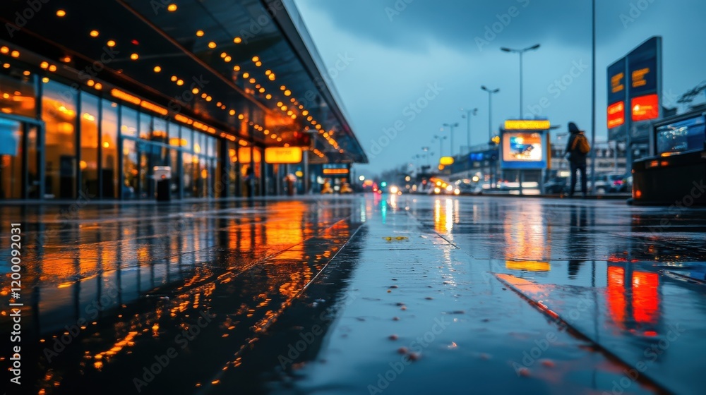 Obraz premium Rainy Night Cityscape Reflections