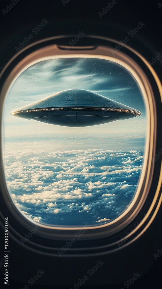 UFO Hovering Above City Lights Seen From Airplane Window UFO Hovering Above City Lights Seen From Airplane Window