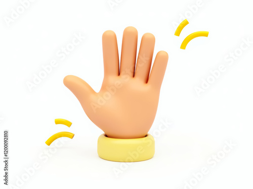 cartoon 3d hand rendering: five fingers in a friendly wave gesture