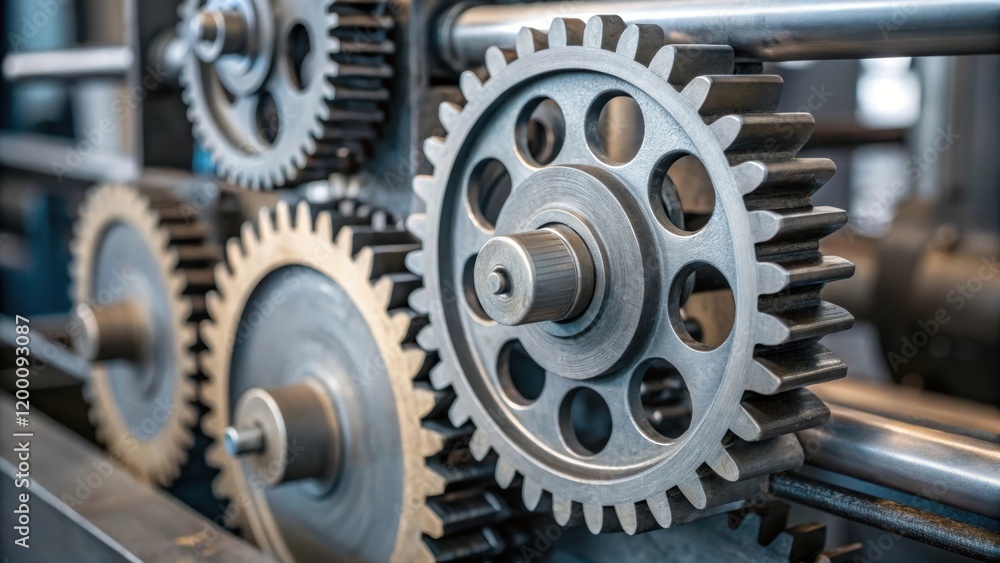 Intimate photograph of gears and cogs within an automated system highlighting mechanical intricacy and the harmonious operation of machinery. Intimate photograph of gears and cogs within an automated system highlighting mechanical intricacy and the harmonious operation of machinery.