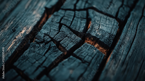 Burnt wood texture with cracks and ashy highlights, raw and dramatic