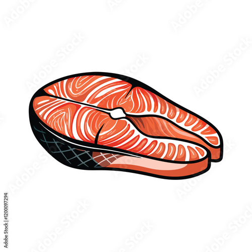 Create a vector illustration of a salmon fillet, showcasing its vibrant pink and orange hues. The fillet should be detailed with visible skin, scales, and flesh.