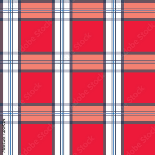 Illustration of plaid fabric with modern colors, in blue, red, navy, and turquoise tones, special weft yarn to simulate the texture of a fabric. Design for textures or repeats of garments or fashion.