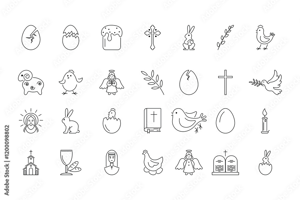 Collection of 28 linear religious Christian icons for the holiday of Holy Easter Collection of 28 linear religious Christian icons for the holiday of Holy Easter
