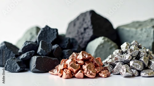 Small piles of various minerals extracted from a rare earth mine, highlighting the diversity and importance of these resources in modern industry