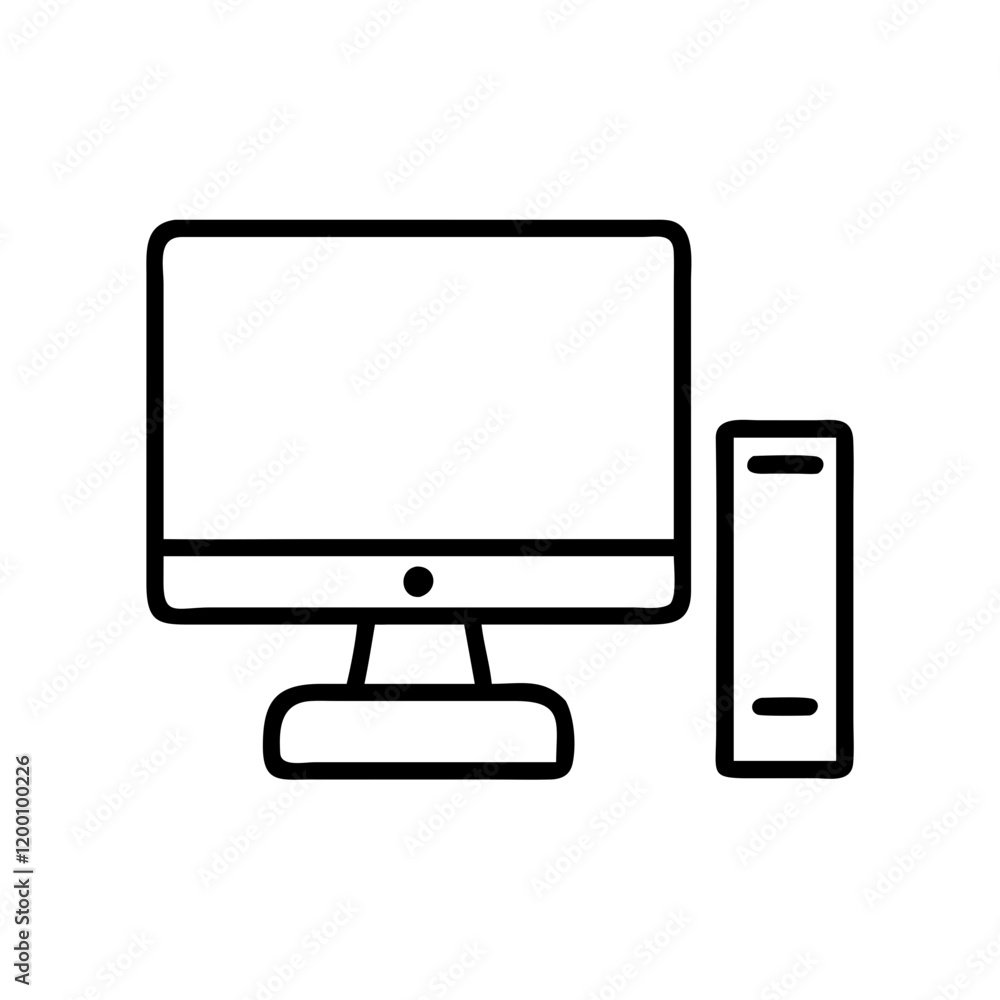 desktop pc icon, desktop pc line art - simple line art of desktop pc, perfect for desktop pc logos and icons and themed design desktop pc icon, desktop pc line art - simple line art of desktop pc, perfect for desktop pc logos and icons and themed design
