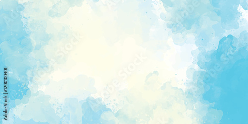 Blue yellow sky gradient watercolor background with cloud texture colorful watercolor background of abstract sunset sky with paint blotches and soft blurred texture in blue green yellow beige  

