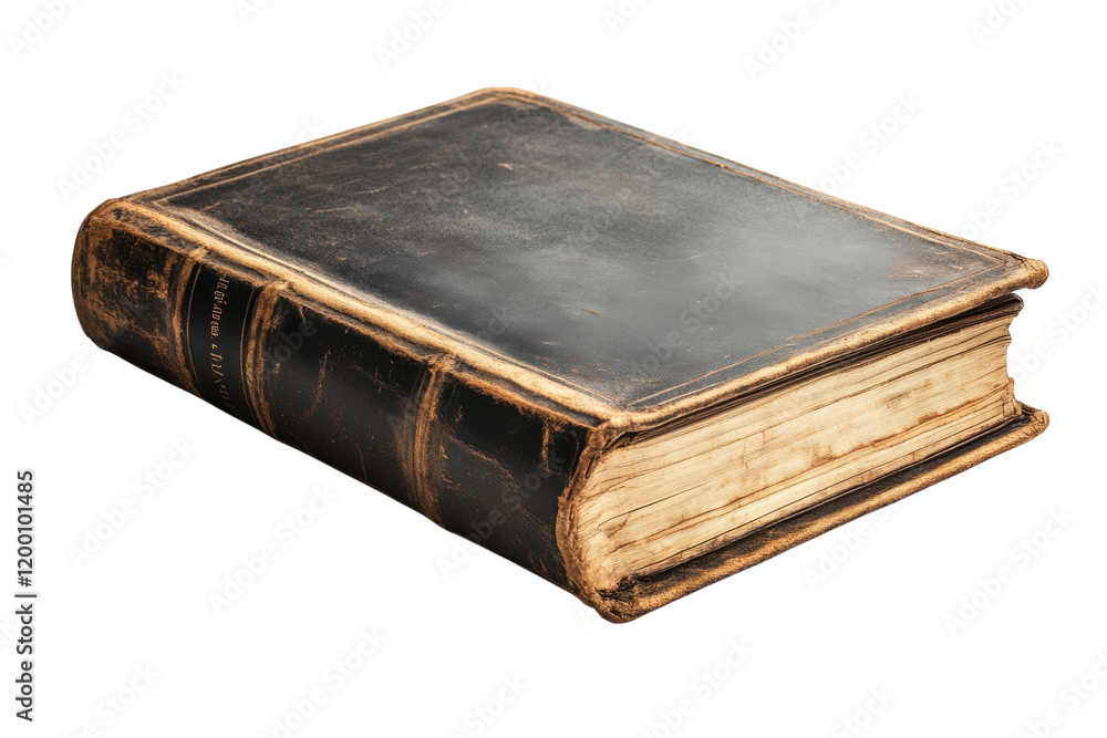 Leather-bound book with worn edges resting on a surface highlighting its vintage character and history Leather-bound book with worn edges resting on a surface highlighting its vintage character and history